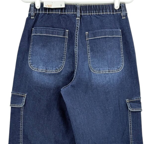 YMI Women's High-Rise Wide Leg Mid Rise Stretch Blue Cargo Jeans Size Small NWT - Picture 4 of 11